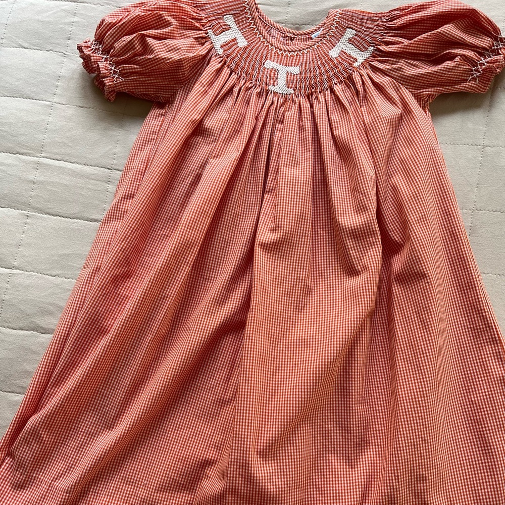 University of Tennessee UTK VOLS Orange White Check Gingham Smoked Dress 24 mo - Picture 2 of 12